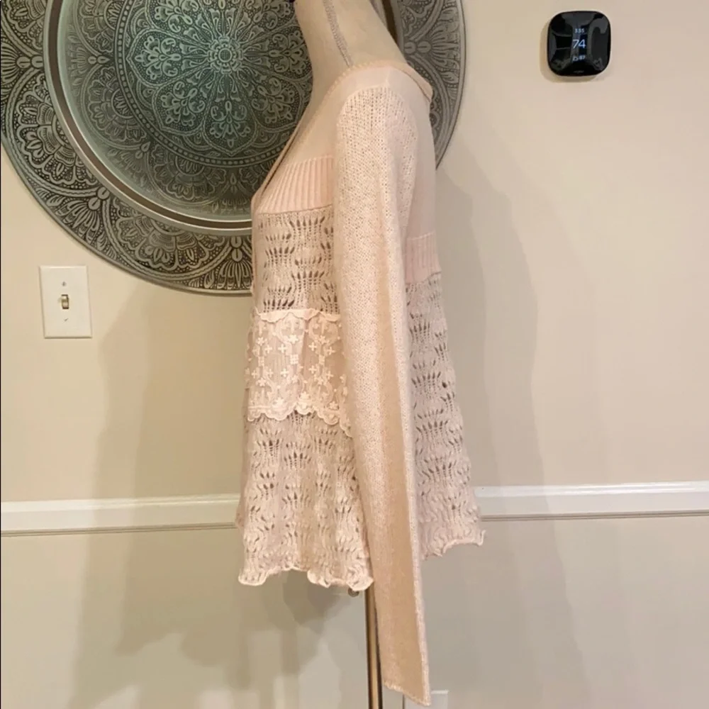 Free People Pale Blush Pink Lace & Knit Button-Up Cardigan - Picture 12 of 13